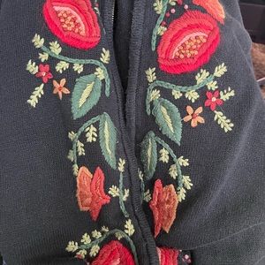 Vintage floral knit zip up sweater